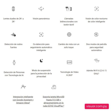 Cámara de Seguridad EZVIZ H7C Dual Cam WiFi – Interior 2K Panorámica