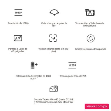 Timbre Inalámbrico Ezviz HP4 con Mirilla – Cámara 2MP, Pantalla Interior y Visión Nocturna