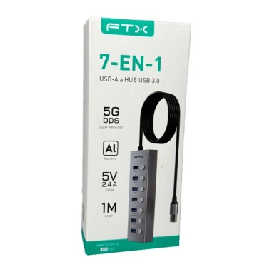 Hub FTX USB-A 3.0 – 7 Puertos / 5Gbps – USB-C – Gris