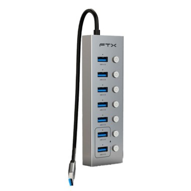Hub FTX USB-A 3.0 – 7 Puertos / 5Gbps – USB-C – Gris