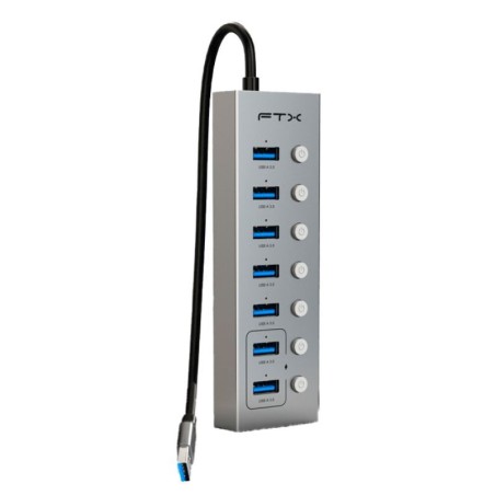 Hub FTX USB-A 3.0 – 7 Puertos / 5Gbps – USB-C – Gris
