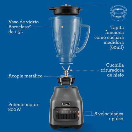 Licuadora Oster® Con Vaso De Vidrio 1.5L 6 Velocidades + Pulso
