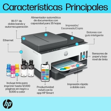 Impresora HP Smart Tank 750 Wifi 3 en 1 - Multifuncion, ADF, Doble Cara