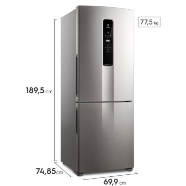 Heladera Electrolux F/S 488Lts Inverter Freezer Abajo  - Inox