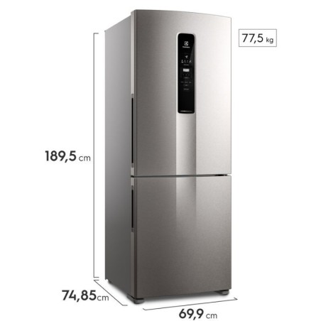Heladera Electrolux F/S 488Lts Inverter Freezer Abajo  - Inox