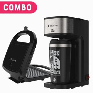 Combo Cafetera Cadence Vambora Con Vaso Térmico + Sandwichera Eléctrica Cadence Toast & Grill Prime Negro