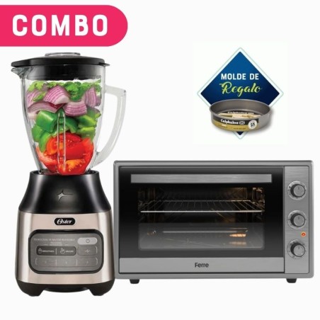 Combo Horno Electrico Ferre 60 litros Gris + Licuadora Oster® con tecnología reversible