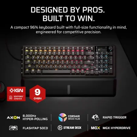 Teclado Gamer Corsair Vanguard Pro 96 – Switches magnéticos, pantalla LCD