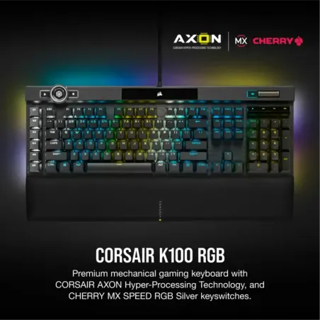 Teclado Gamer Corsair K100 RGB – Mecánico, switches Cherry MX, RGB