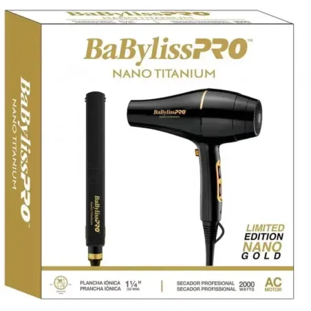 Pack Babyliss Pro Nano Titanium Nano Gold Planchita + Secador De Pelo
