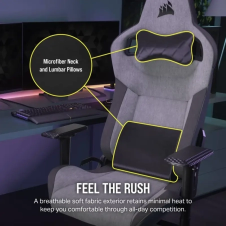 Silla Gamer Corsair T3 Rush - Gris/Carbón