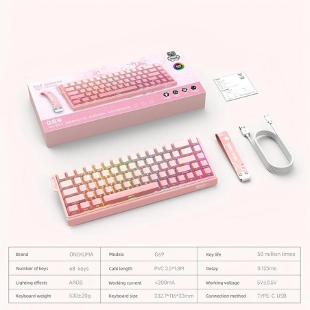Teclado Gamer Onikuma G69 - Pink (Inglés)