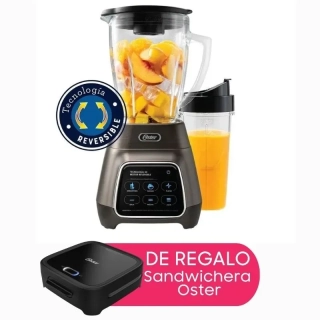 Licuadora Oster® programas automáticos con tecnología reversible, pantalla táctil y vaso BLend-N-Go