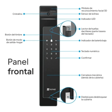 Cerradura Inteligente EZVIZ DL50FVS – Reconocimiento Facial 3D, Huella, WiFi, Bluetooth y Cámara