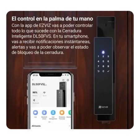 Cerradura Inteligente EZVIZ DL50FVS – Reconocimiento Facial 3D, Huella, WiFi, Bluetooth y Cámara