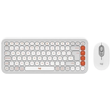 Teclado + Mouse Logitech Pop Icon Wireless - Blanco/Naranja