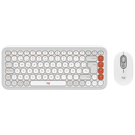Teclado + Mouse Logitech Pop Icon Wireless - Blanco/Naranja