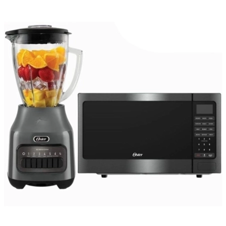 Combo Licuadora Oster® Con Vaso De Vidrio 1.5L 6 Velocidades  + Microondas Oster 20 Litros