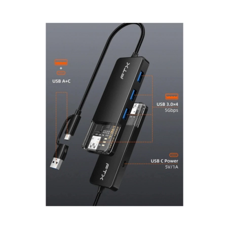 Hub FTX USB-C a 4 Puertos USB-A / USB 3.0 5Gbps